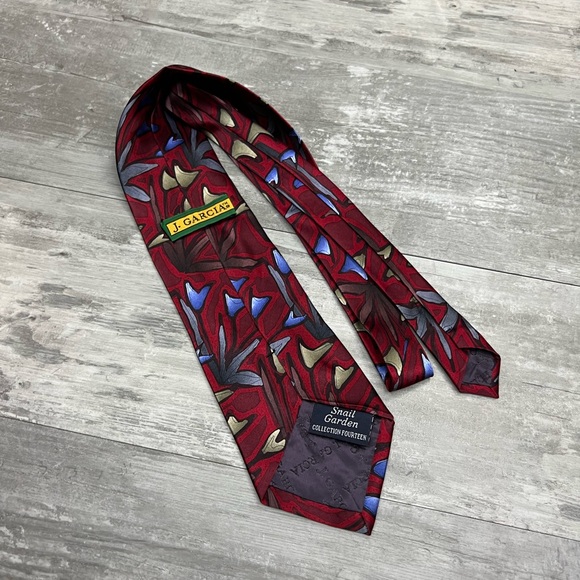 J. Garcia SNAIL GARDEN Red Pattern Silk Tie - Picture 2 of 5